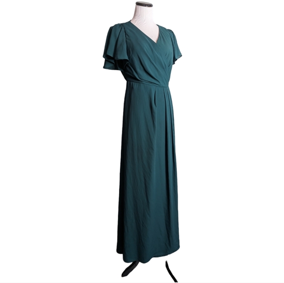 DB STUDIO green flutter sleeve georgette wrap bridesmaid dress formal size 16 - Picture 2 of 8